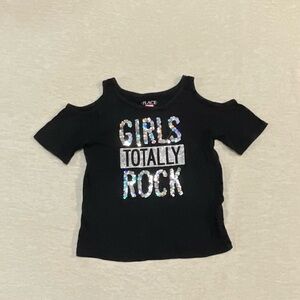 The Children's Place Black Cold Shoulder Tee with Glitter Text